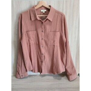 Easel Cotton Shirt – Textured Button-Up, Dusty Rose, Size M, Crinkle Casual Top